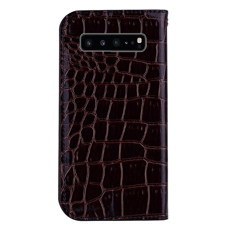 Auto-absorbieren Krokodilstruktur Glitzernden Pailletten Spleißen Ledertasche Mit Kartensteckplatz Für Samsung Galaxy S10 5G - Schwarz-3