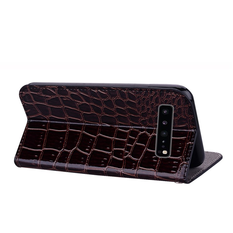 Auto-absorbieren Krokodilstruktur Glitzernden Pailletten Spleißen Ledertasche Mit Kartensteckplatz Für Samsung Galaxy S10 5G - Schwarz-8