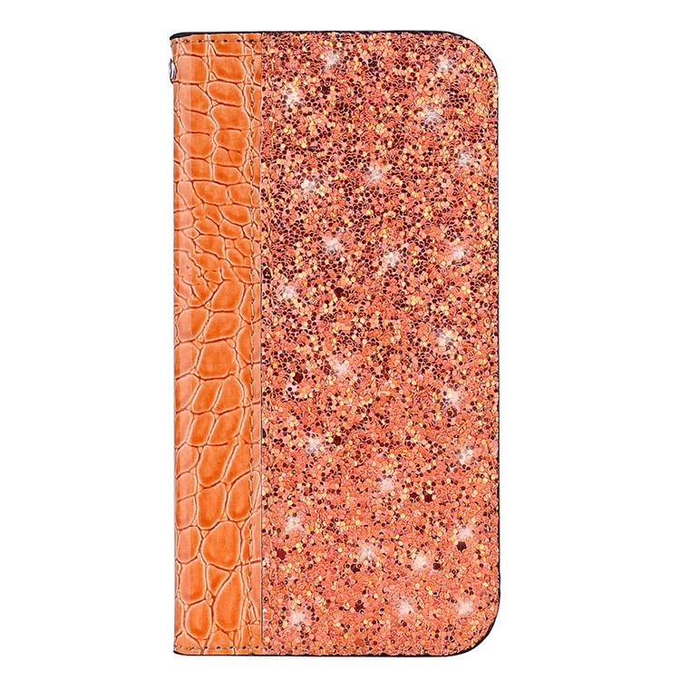 Auto-absorb Crocodile Texture Glittery Sequins Splicing Leather Case with Card Slot for Samsung Galaxy S10 5G - Orange-2
