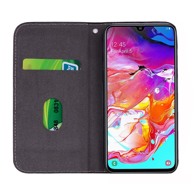 Crocodile Texture Glittery Sequins Splicing Card Slot Stand Leather Case for Samsung Galaxy A70 - White-12