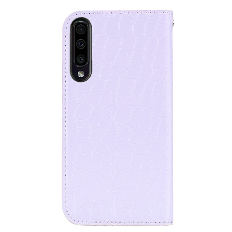 Crocodile Texture Glittery Sequins Splicing Card Slot Stand Leather Case for Samsung Galaxy A70 - White-3
