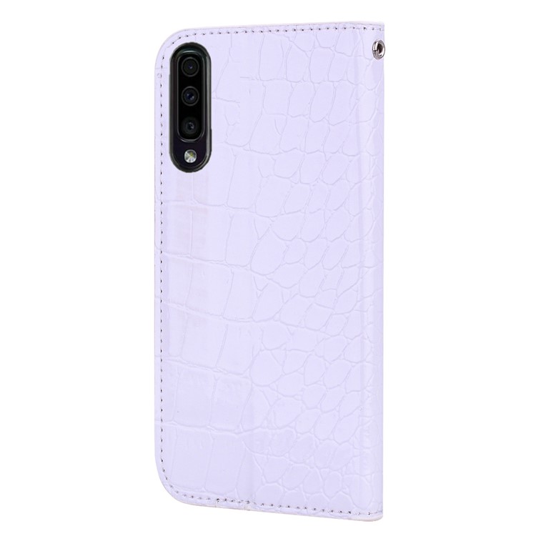Crocodile Texture Glittery Sequins Splicing Card Slot Stand Leather Case for Samsung Galaxy A70 - White-5