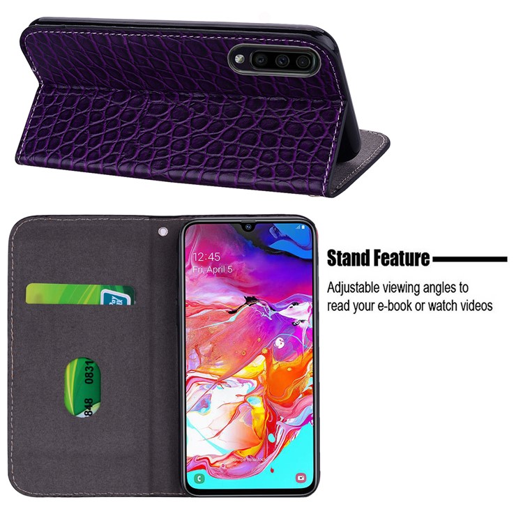 Crocodile Texture Glittery Sequins Splicing Card Slot Stand Leather Case for Samsung Galaxy A70 - White-8