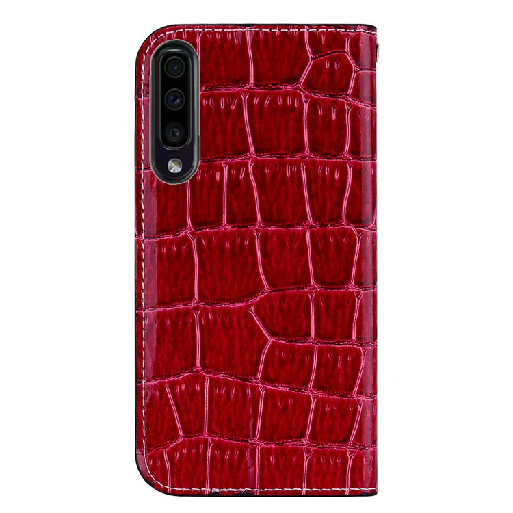 Crocodile Texture Glittery Sequins Splicing Card Slot Stand Leather Case for Samsung Galaxy A70 - Red-3