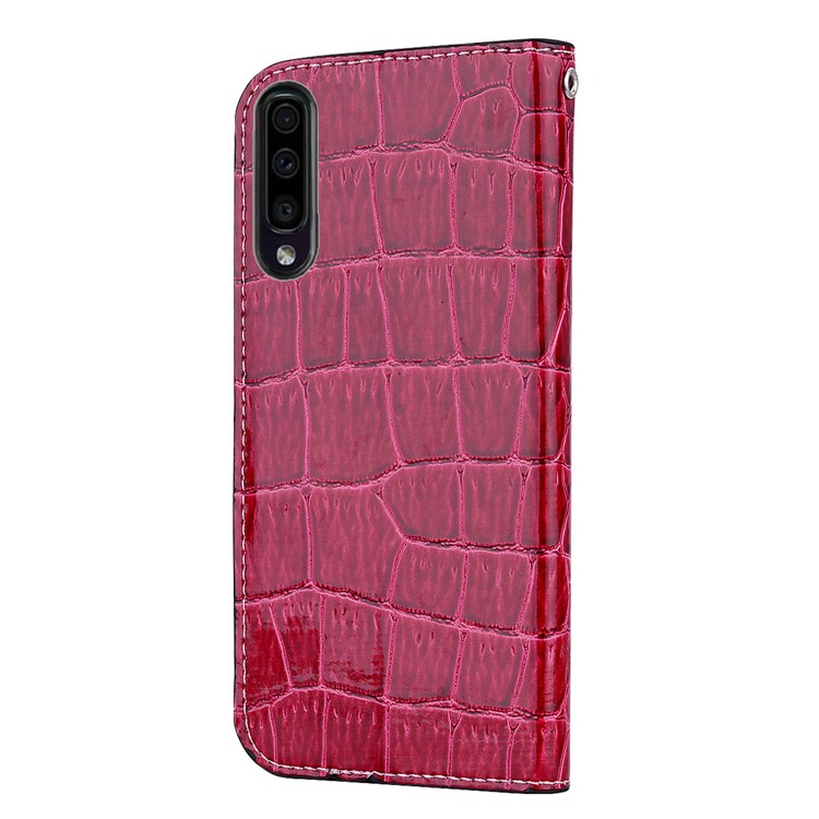 Crocodile Texture Glittery Sequins Splicing Card Slot Stand Leather Case for Samsung Galaxy A70 - Red-5
