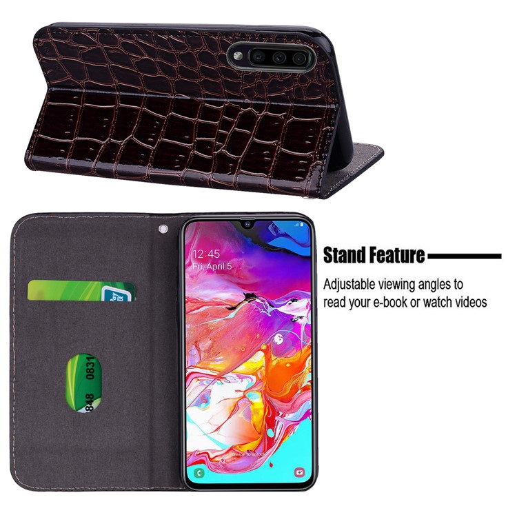 Crocodile Texture Glittery Sequins Splicing Card Slot Stand Leather Case for Samsung Galaxy A70 - Black-12
