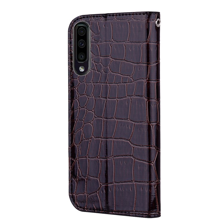Crocodile Texture Glittery Sequins Splicing Card Slot Stand Leather Case for Samsung Galaxy A70 - Black-5