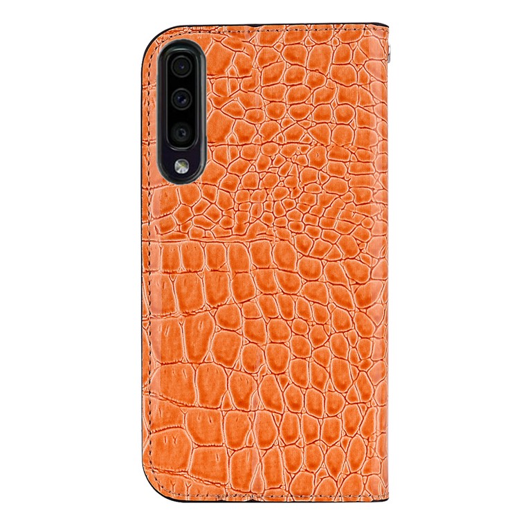 Crocodile Texture Glittery Sequins Splicing Card Slot Stand Leather Case for Samsung Galaxy A70 - Orange-3