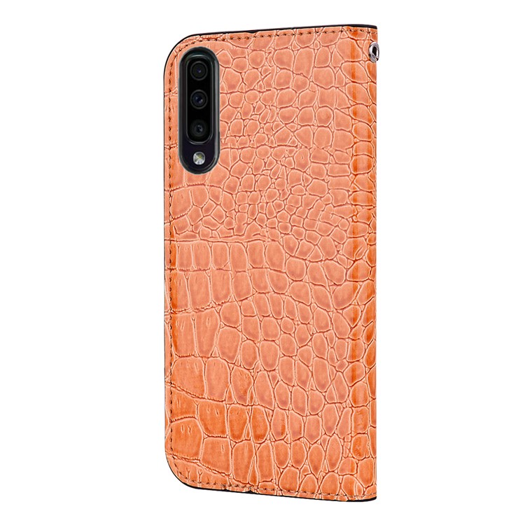Crocodile Texture Glittery Sequins Splicing Card Slot Stand Leather Case for Samsung Galaxy A70 - Orange-5