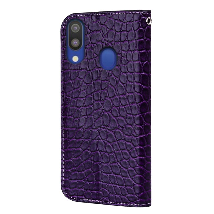 Crocodile Texture Glittery Sequins Splicing PU Leather Phone Case for Samsung Galaxy A40 - Dark Purple-3