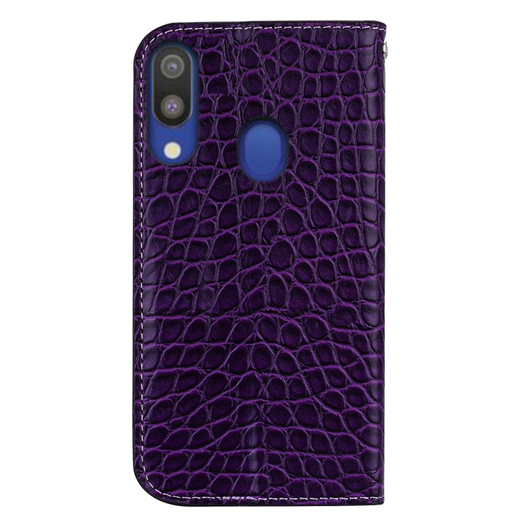 Crocodile Texture Glittery Sequins Splicing PU Leather Phone Case for Samsung Galaxy A40 - Dark Purple-5