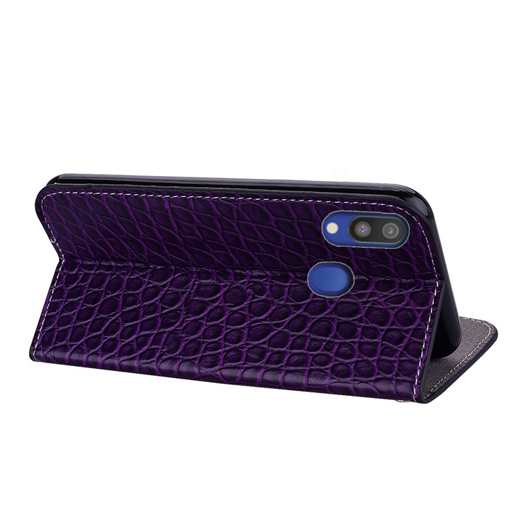 Crocodile Texture Glittery Sequins Splicing PU Leather Phone Case for Samsung Galaxy A40 - Dark Purple-8