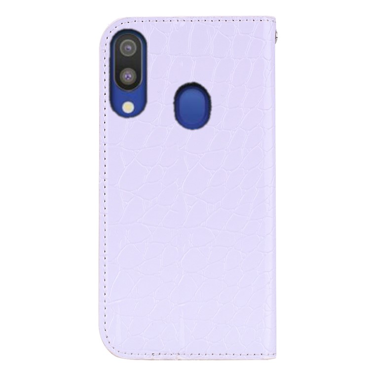 Crocodile Texture Glittery Sequins Splicing PU Leather Phone Case for Samsung Galaxy A40 - White-3