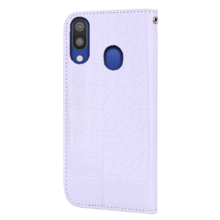 Crocodile Texture Glittery Sequins Splicing PU Leather Phone Case for Samsung Galaxy A40 - White-5