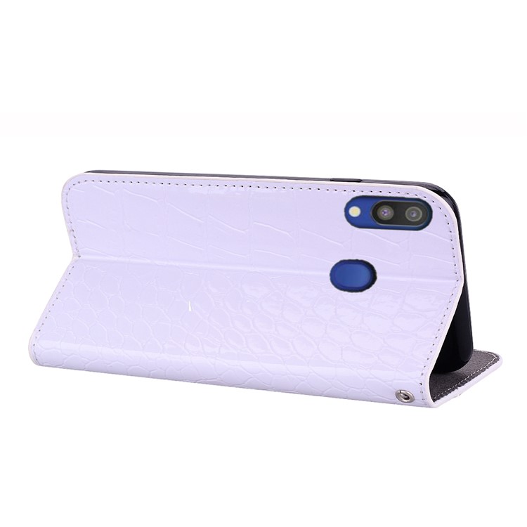 Crocodile Texture Glittery Sequins Splicing PU Leather Phone Case for Samsung Galaxy A40 - White-9