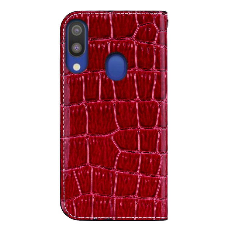 Crocodile Texture Glittery Sequins Splicing PU Leather Phone Case for Samsung Galaxy A40 - Red-3