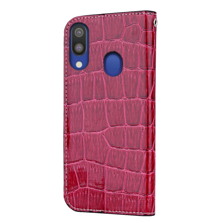 Crocodile Texture Glittery Sequins Splicing PU Leather Phone Case for Samsung Galaxy A40 - Red-5