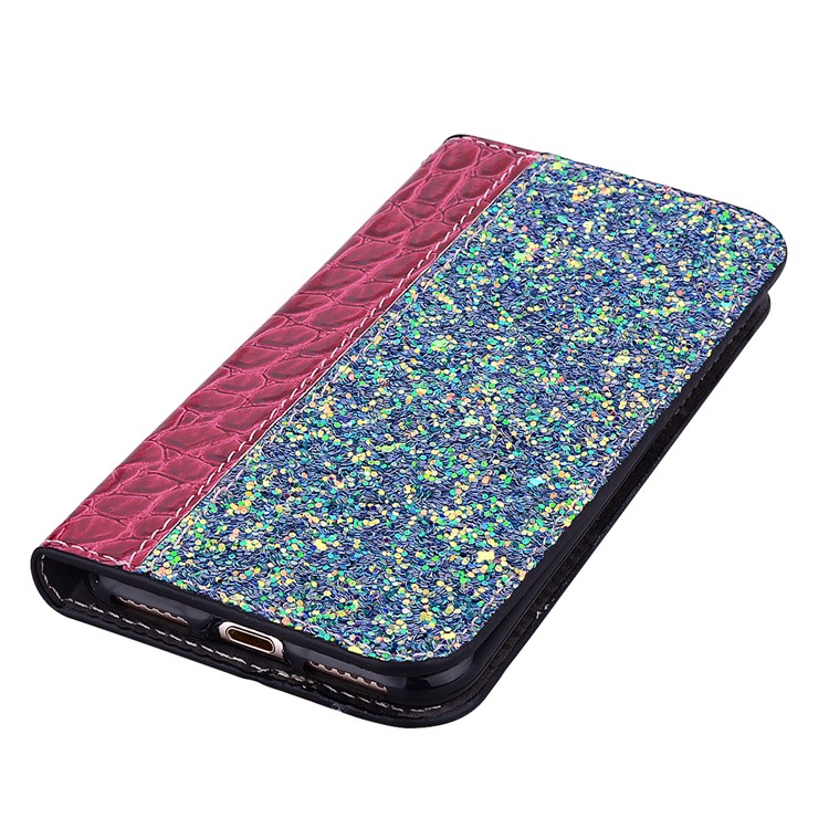 Crocodile Texture Glittery Sequins Splicing PU Leather Phone Case for Samsung Galaxy A40 - Red-6