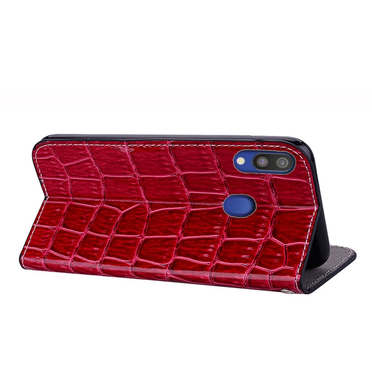Crocodile Texture Glittery Sequins Splicing PU Leather Phone Case for Samsung Galaxy A40 - Red-9