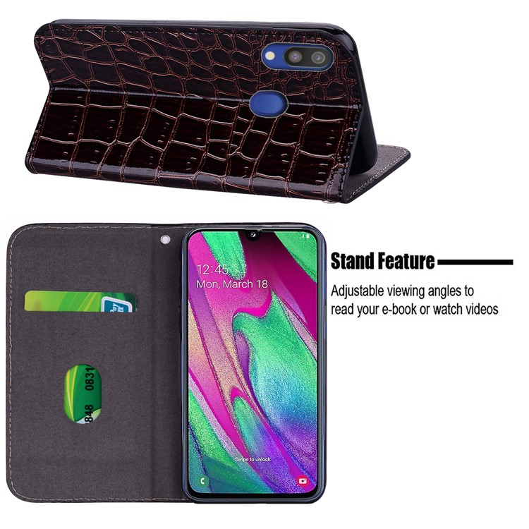Crocodile Texture Glittery Sequins Splicing PU Leather Phone Case for Samsung Galaxy A40 - Black-13