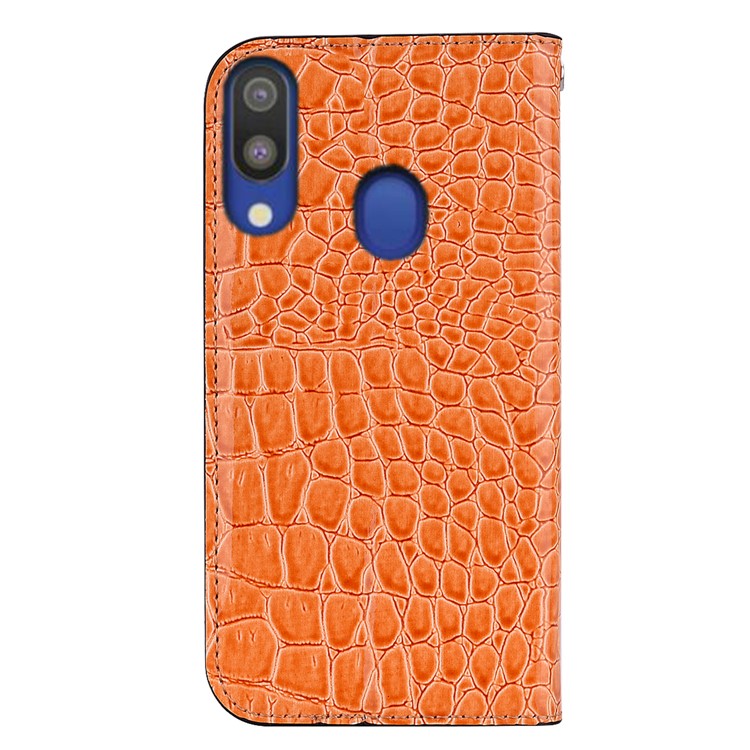 Crocodile Texture Glittery Sequins Splicing PU Leather Phone Case for Samsung Galaxy A40 - Orange-3