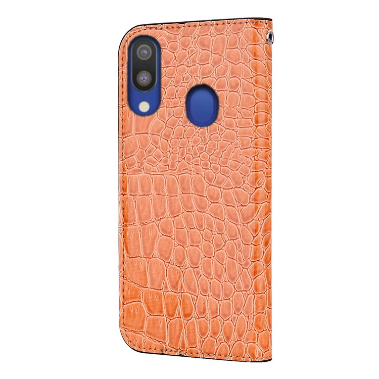 Crocodile Texture Glittery Sequins Splicing PU Leather Phone Case for Samsung Galaxy A40 - Orange-5
