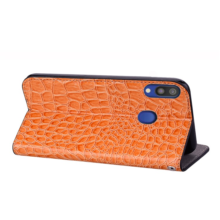 Crocodile Texture Glittery Sequins Splicing PU Leather Phone Case for Samsung Galaxy A40 - Orange-8