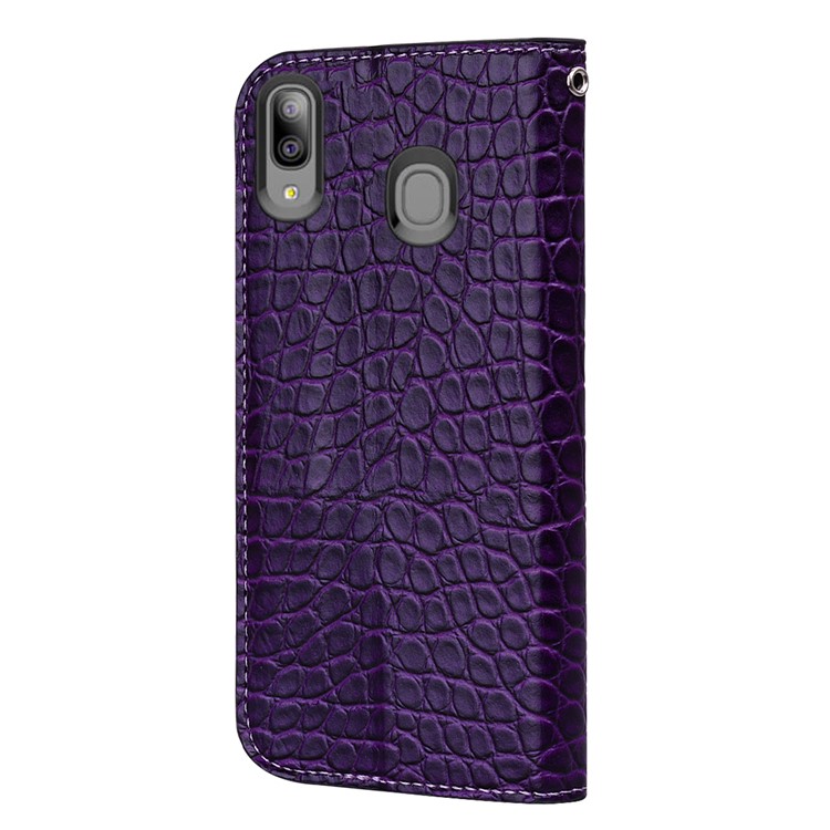 Crocodile Texture Shiny Splicing PU Leather Phone Cover for Samsung Galaxy A20e - Dark Purple-3