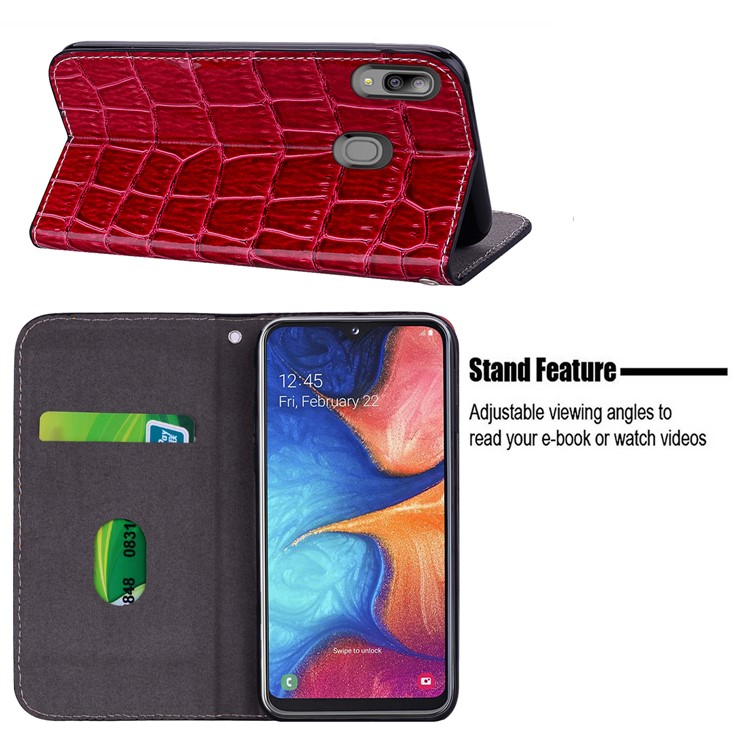 Crocodile Texture Shiny Splicing PU Leather Phone Cover for Samsung Galaxy A20e - Red-11
