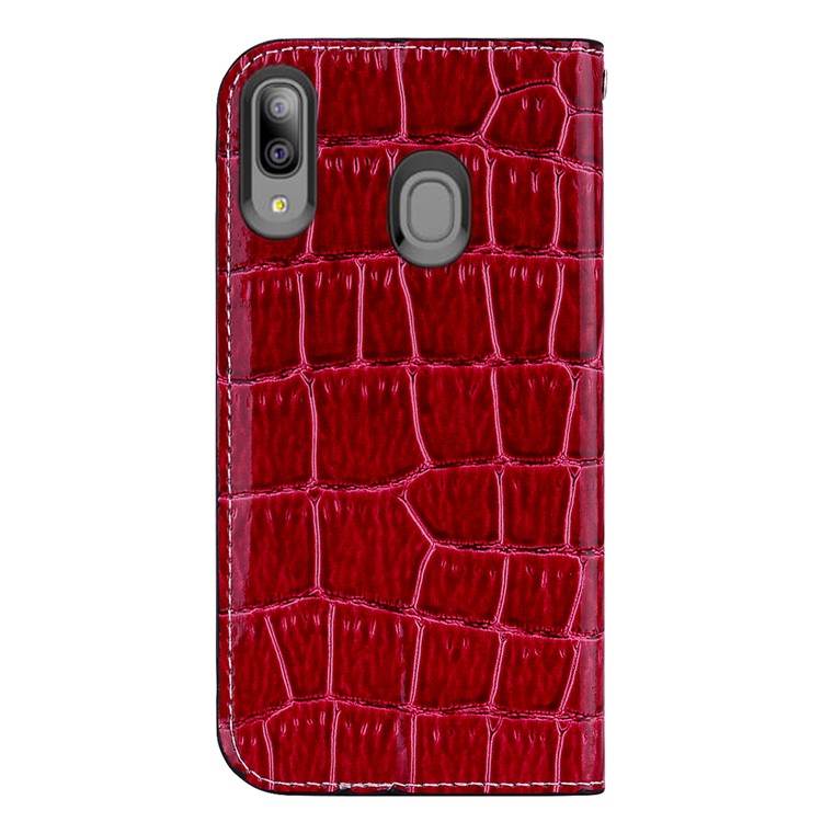 Crocodile Texture Shiny Splicing PU Leather Phone Cover for Samsung Galaxy A20e - Red-3