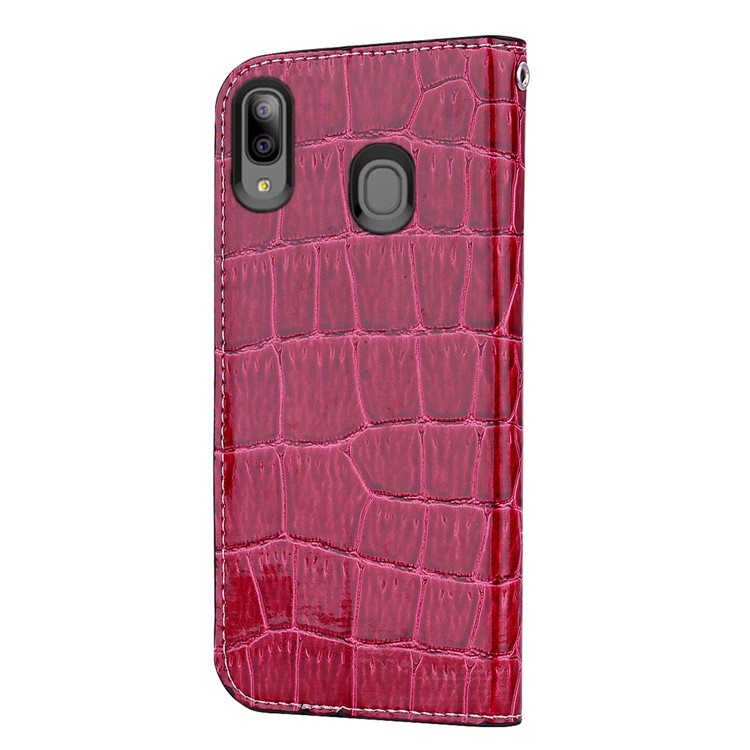 Crocodile Texture Shiny Splicing PU Leather Phone Cover for Samsung Galaxy A20e - Red-5