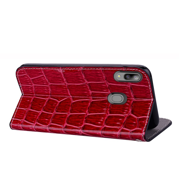 Crocodile Texture Shiny Splicing PU Leather Phone Cover for Samsung Galaxy A20e - Red-9