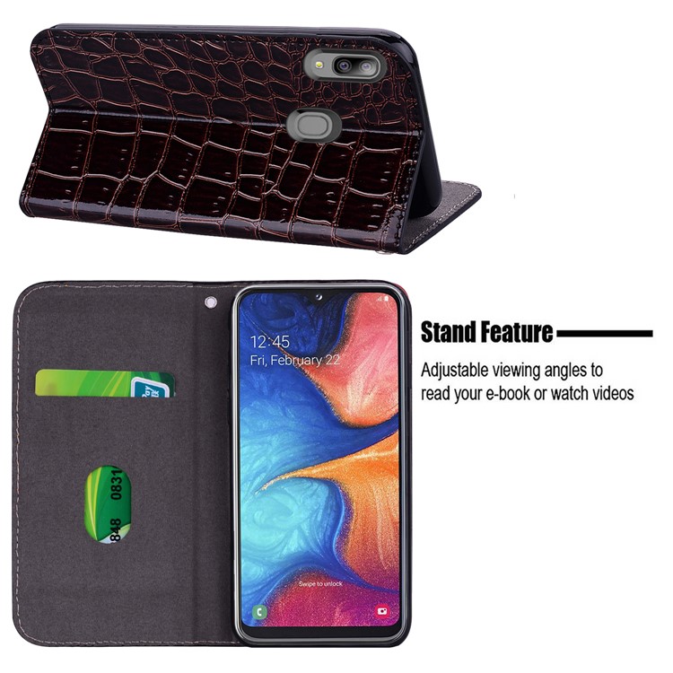Crocodile Texture Shiny Splicing PU Leather Phone Cover for Samsung Galaxy A20e - Black-13