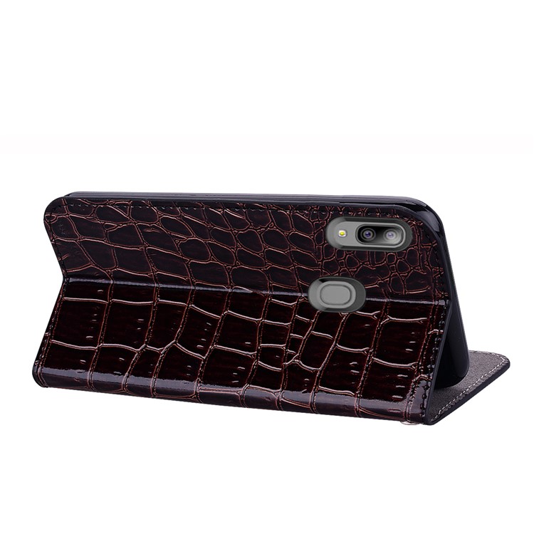 Crocodile Texture Shiny Splicing PU Leather Phone Cover for Samsung Galaxy A20e - Black-9