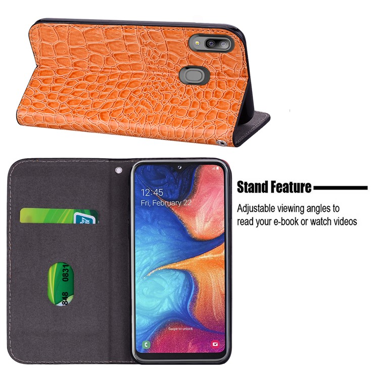 Crocodile Texture Shiny Splicing PU Leather Phone Cover for Samsung Galaxy A20e - Orange-13