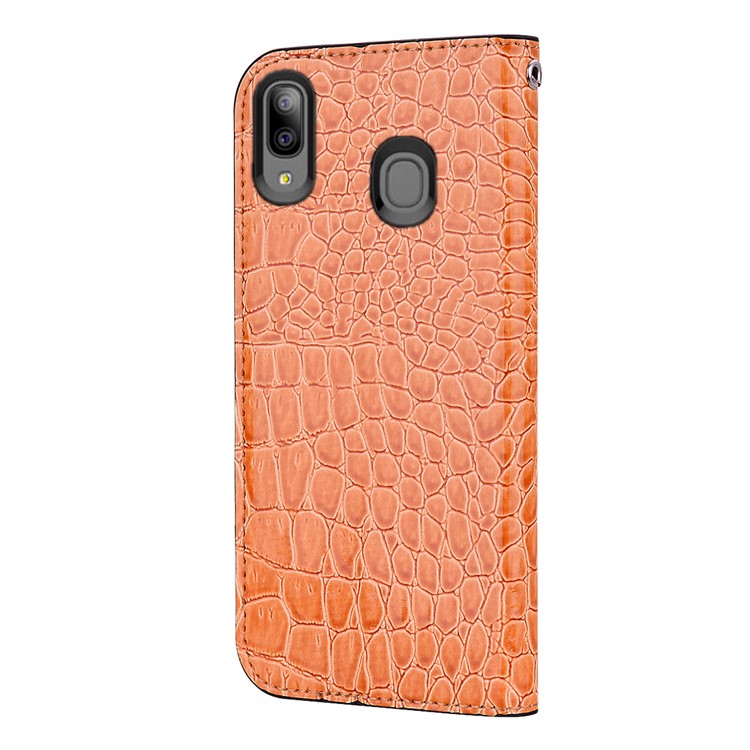 Crocodile Texture Shiny Splicing PU Leather Phone Cover for Samsung Galaxy A20e - Orange-5