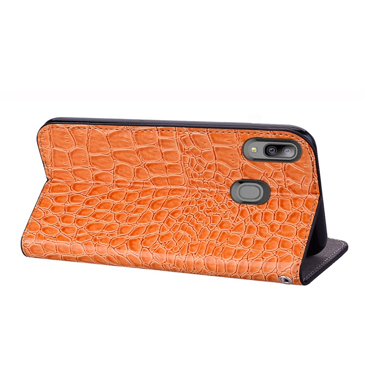 Crocodile Texture Shiny Splicing PU Leather Phone Cover for Samsung Galaxy A20e - Orange-8