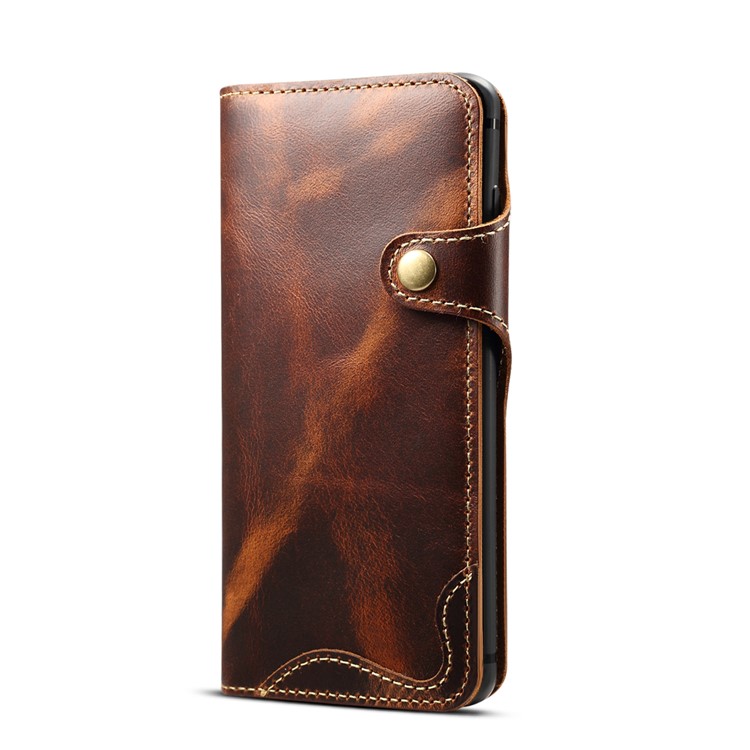 Oil Wax Cowhide Skin Retro Genuine Leather Wallet Case for Samsung Galaxy S10 5G - Brown-2