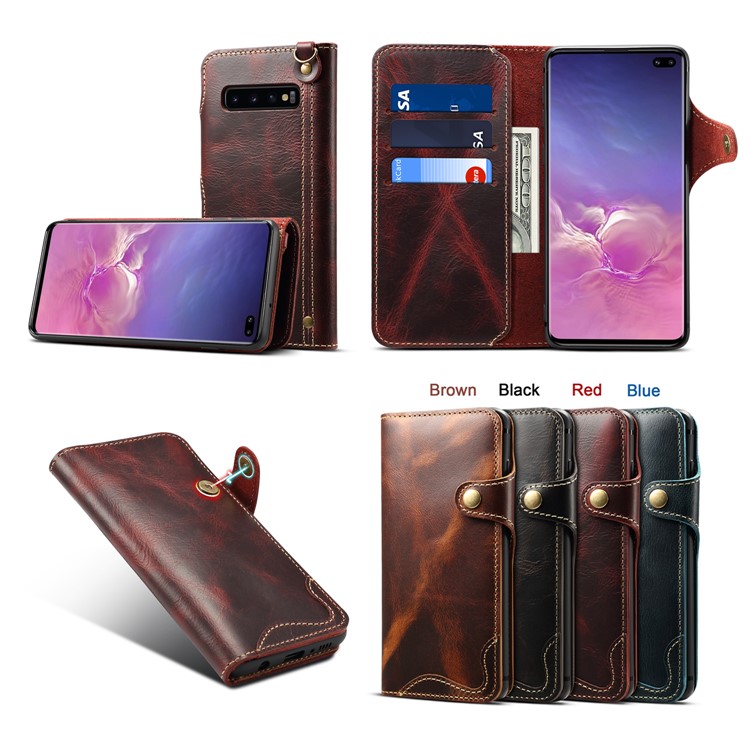 Oil Wax Cowhide Skin Retro Genuine Leather Wallet Case for Samsung Galaxy S10 5G - Brown-8