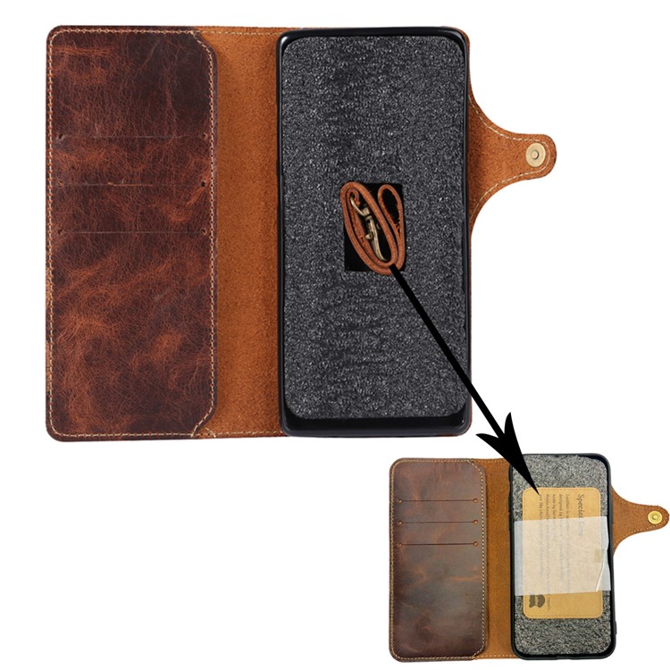 Oil Wax Cowhide Skin Retro Genuine Leather Wallet Case for Samsung Galaxy S10 5G - Brown-9