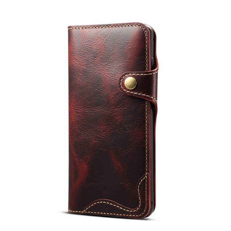 Oil Wax Cowhide Skin Retro Genuine Leather Wallet Case for Samsung Galaxy S10 5G - Red-2