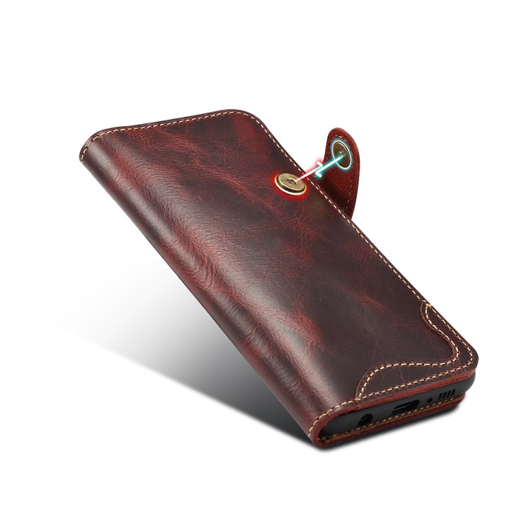 Oil Wax Cowhide Skin Retro Genuine Leather Wallet Case for Samsung Galaxy S10 5G - Red-4