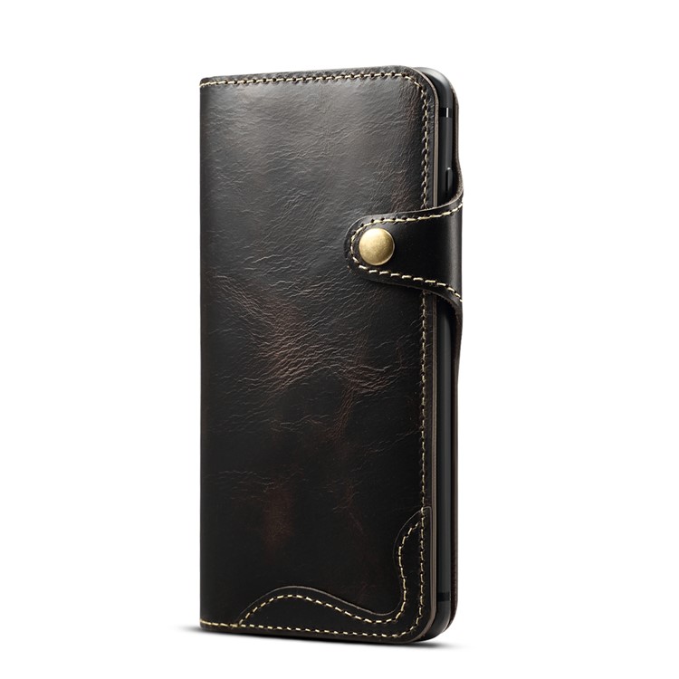 Oil Wax Cowhide Skin Retro Genuine Leather Wallet Case for Samsung Galaxy S10 5G - Black-2