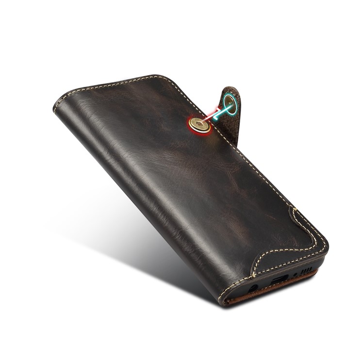 Oil Wax Cowhide Skin Retro Genuine Leather Wallet Case for Samsung Galaxy S10 5G - Black-4