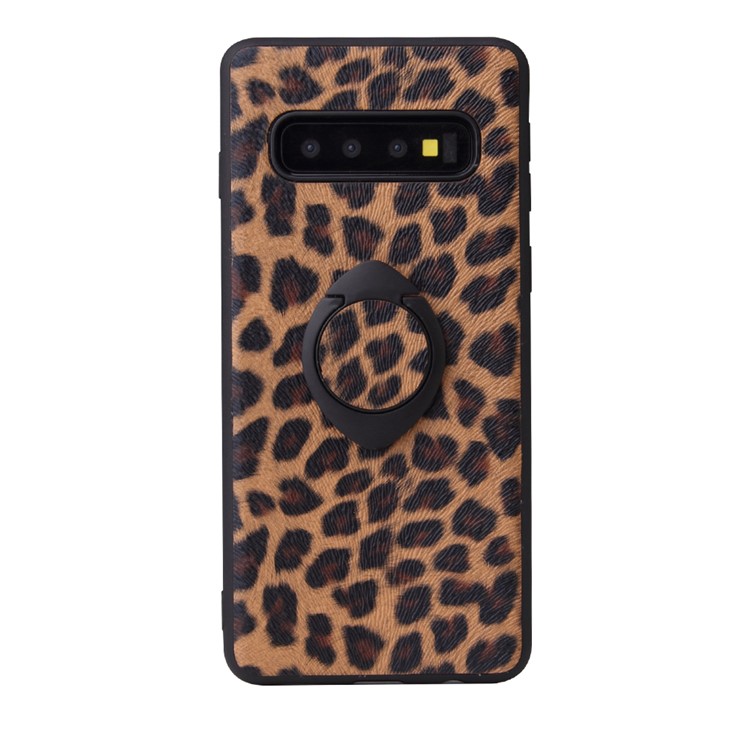 

Rotating Ring Kickstand PU Leather Coated TPU Phone Case [Built-in Magnetic Metal Sheet] for Samsung Galaxy S10 Plus - Leopard Pattern, Galaxy S10 Plus