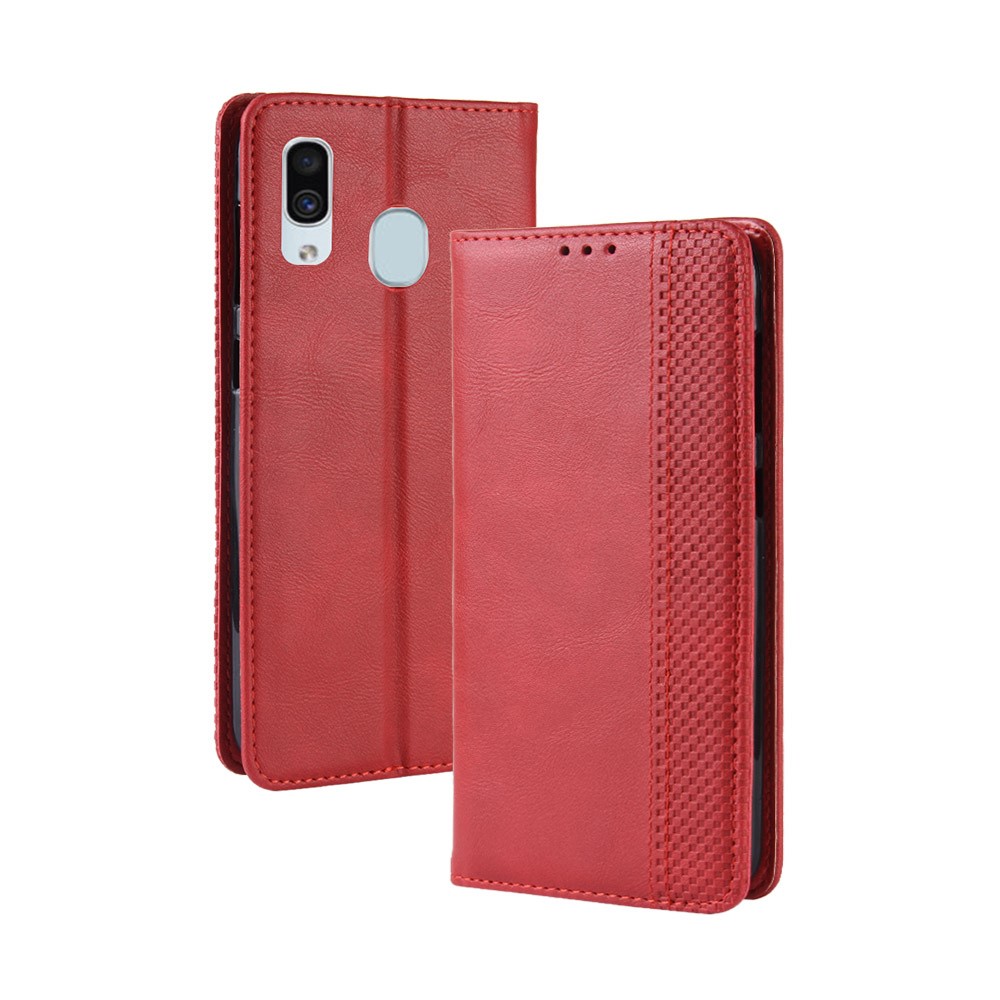 Custodia Per il Telefono in Pelle Vintage in Stile Vintage Automatico Per Samsung Galaxy A20e - Rosso-2