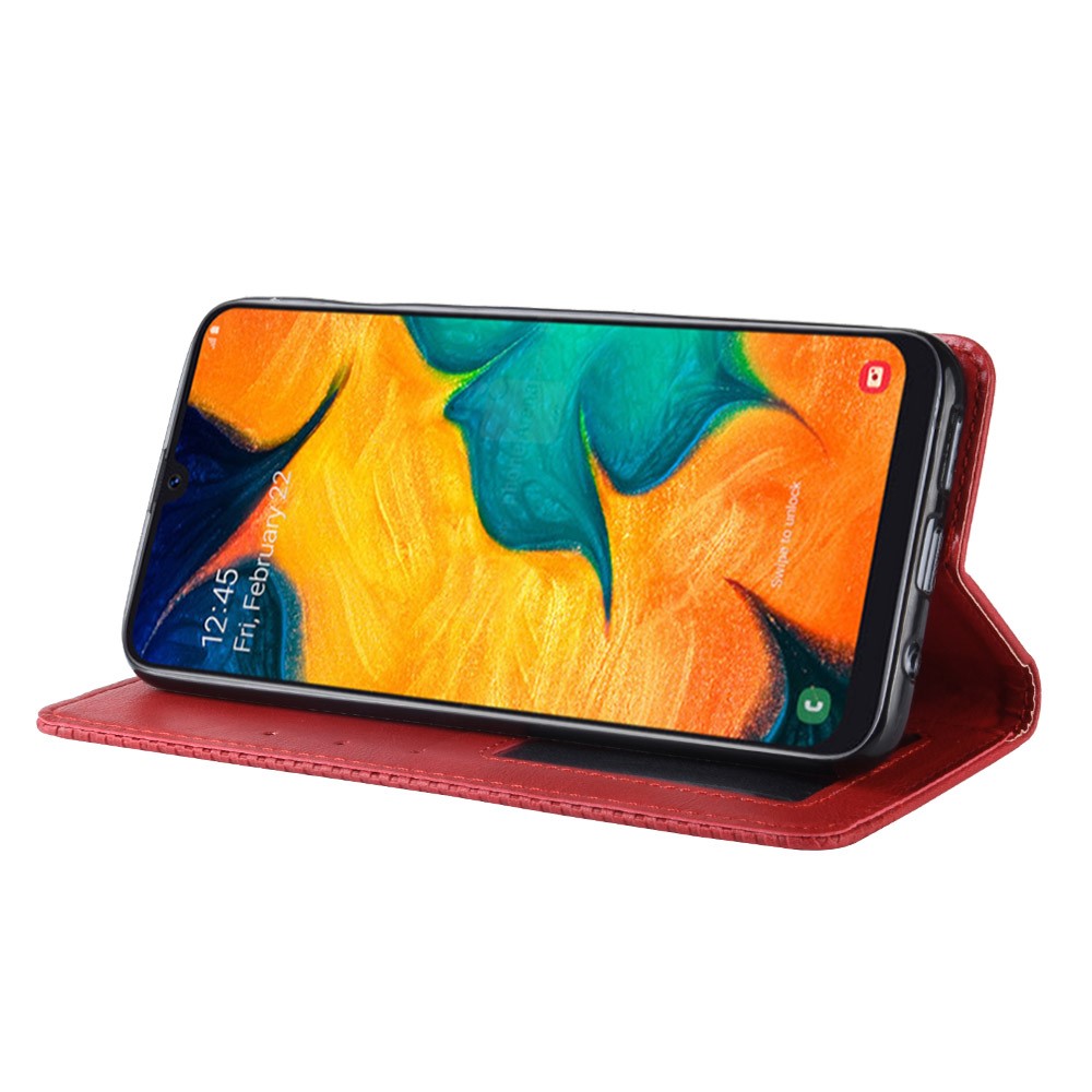 Auto-absorbed Vintage Style PU Leather Wallet Phone Case for Samsung Galaxy A20e - Red-7