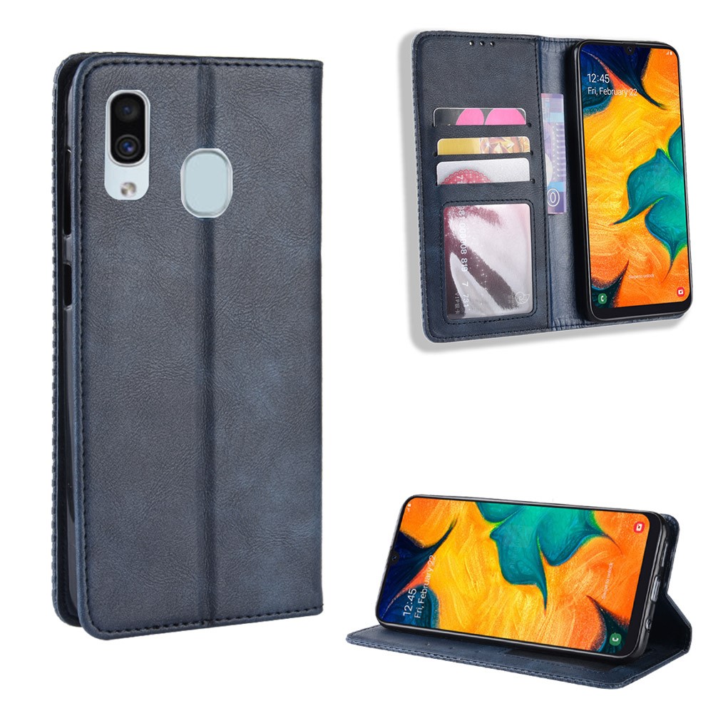 Auto-absorbed Vintage Style PU Leather Wallet Phone Case for Samsung Galaxy A20e - Blue-1