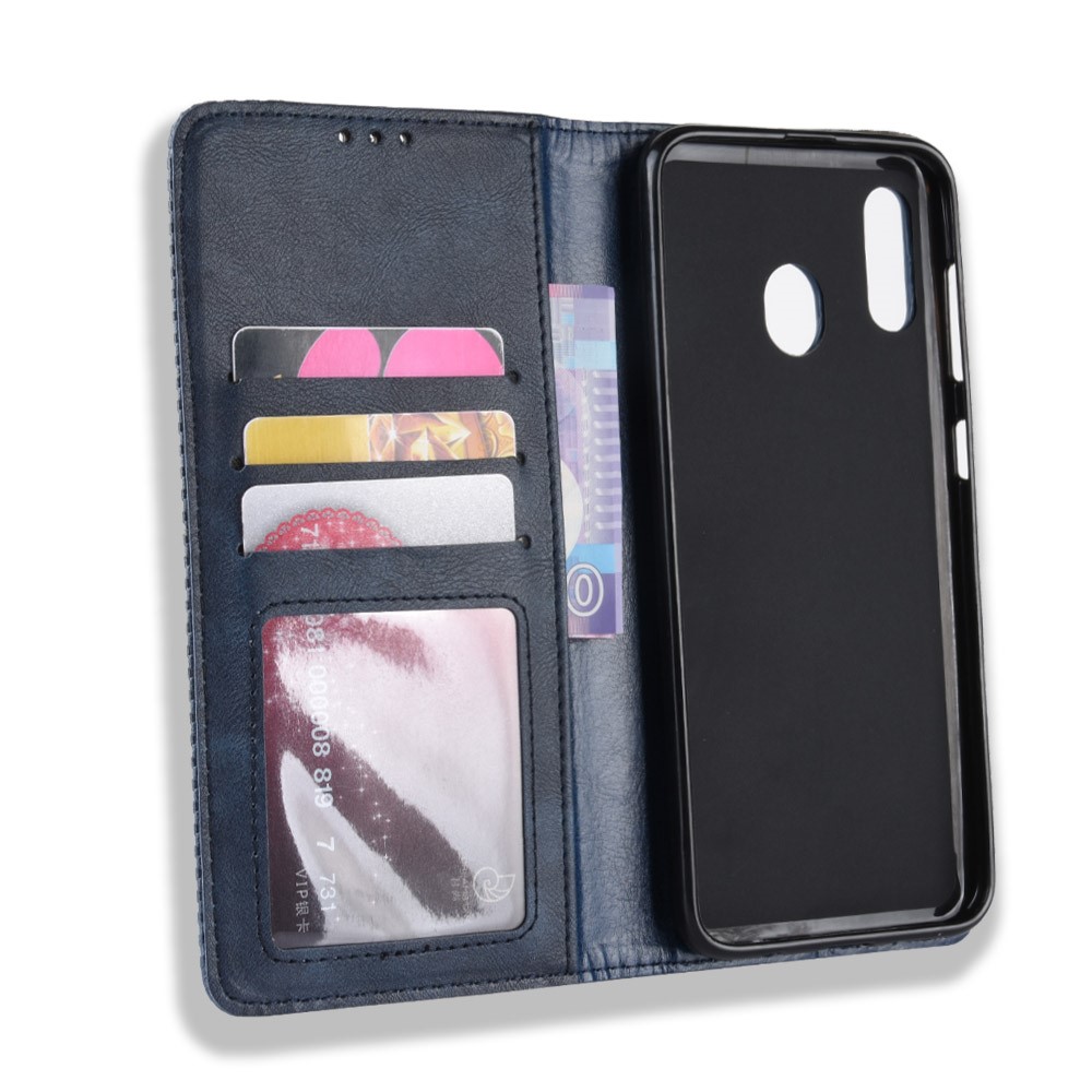 Auto-absorbed Vintage Style PU Leather Wallet Phone Case for Samsung Galaxy A20e - Blue-5