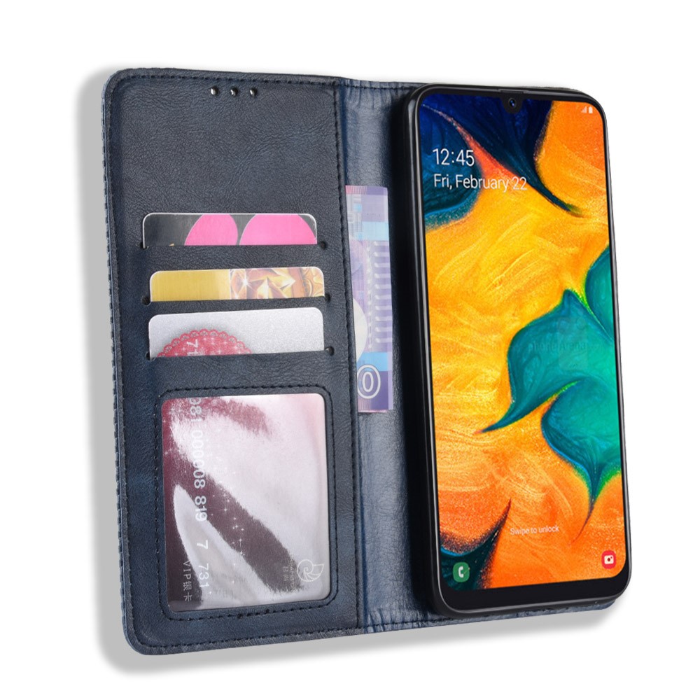 Auto-absorbed Vintage Style PU Leather Wallet Phone Case for Samsung Galaxy A20e - Blue-6